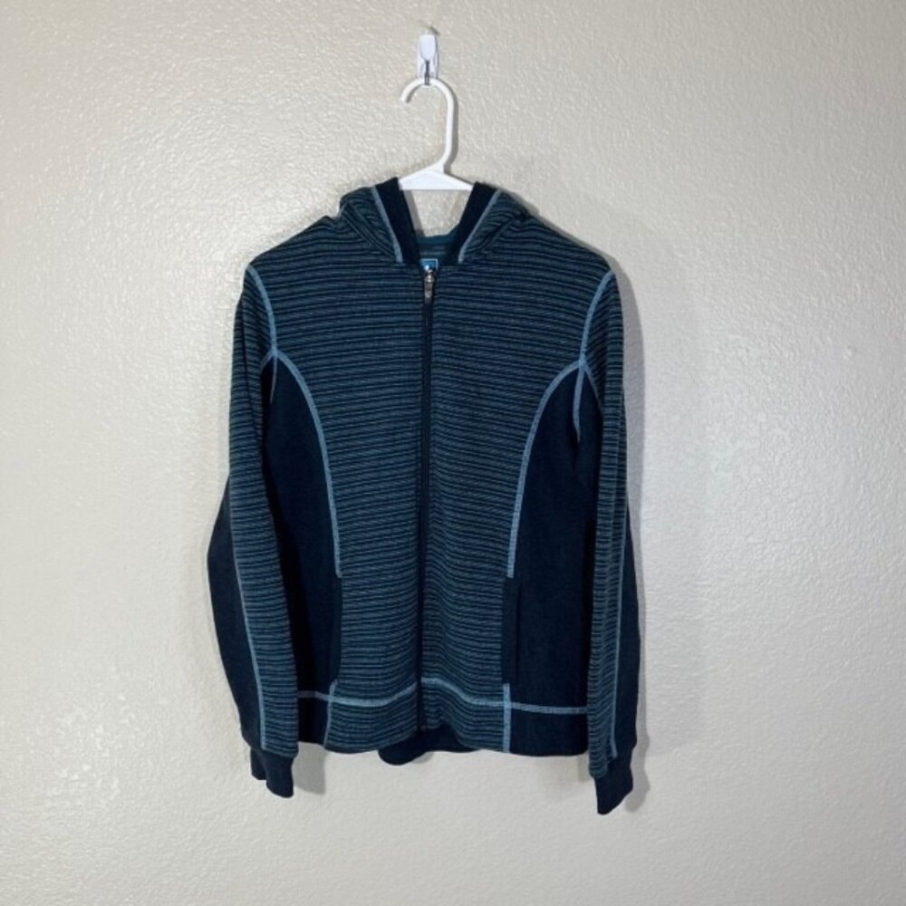 Kuhl Navy and Light Blue Striped Hooded Jacket